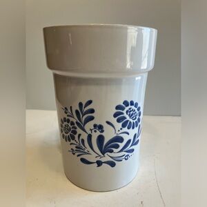 Vintage Country Heritage Utensil Holder Blue White Bird Flowers